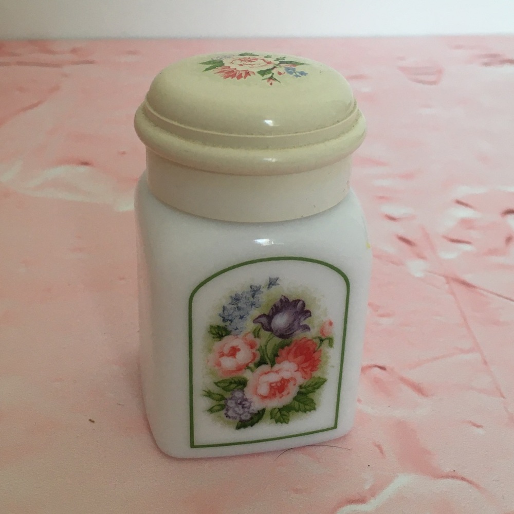 Vintage cottagecore floral glass powder jar